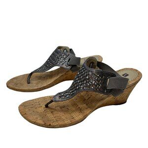 White Mountain Arnette Wedge Heel Sandals Gray/Rhinestone Size 10M Ankle Strap